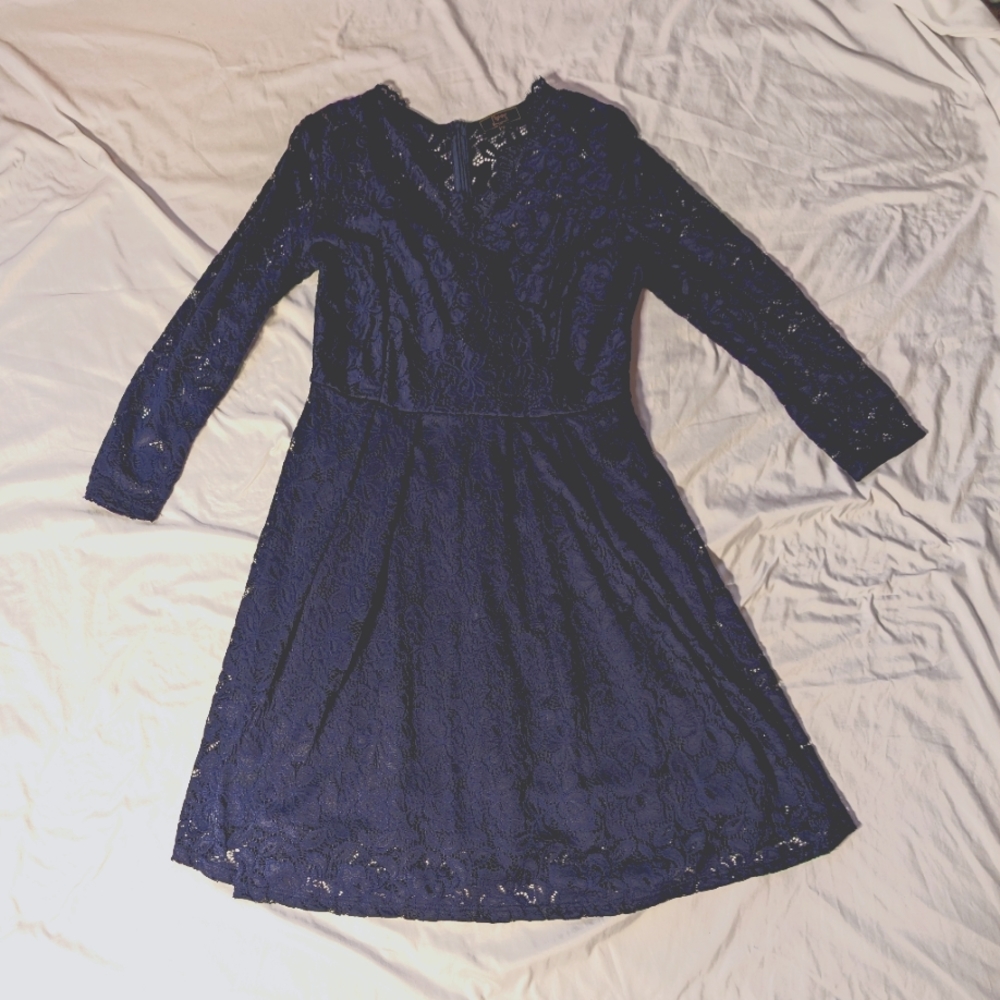 Floral Lace Long Sleeve V-Neck Dress 1X